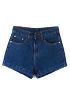 Romwe High-waisted Rolled Loose Solid Blue Denim Shorts