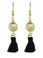 Romwe Black Color Boho Style Rhinestone Thread Tassel Drop Earrings