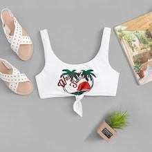 Romwe Cartoon Print Knot Swimming Top