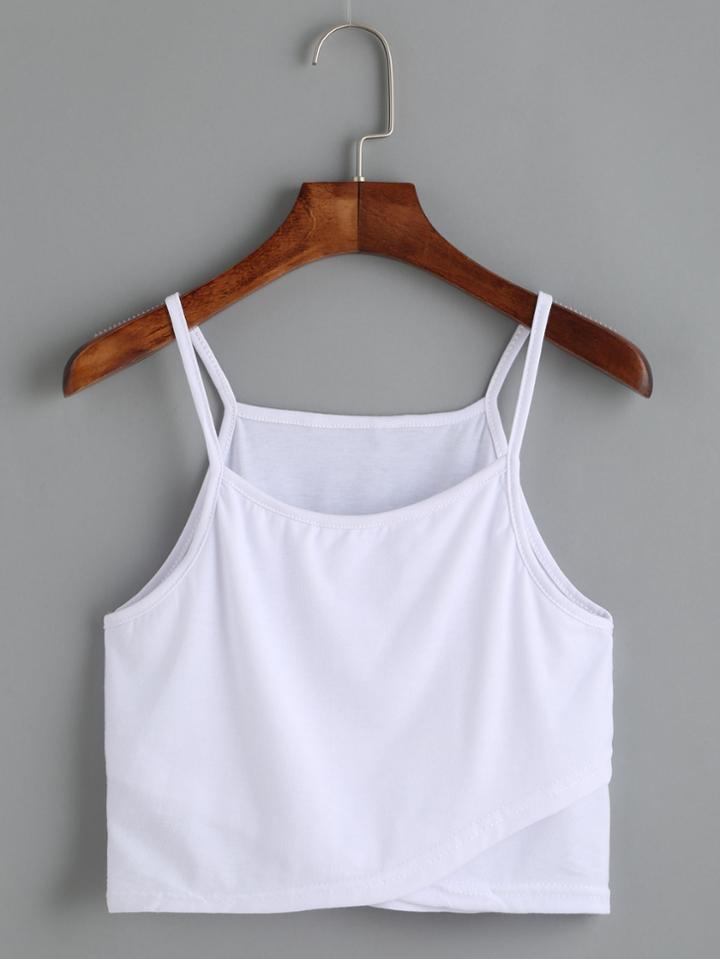 Romwe White Spaghetti Strap Crossover Crop Cami Top