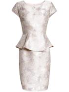 Romwe Nude Short Sleeve Peplum Jacquard Dress