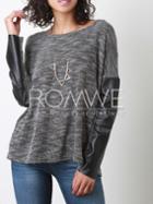 Romwe Grey Round Neck Quilting Pane Colourblock Color Block T-shirt