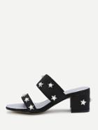 Romwe Faux Pearl And Star Chunky Heeled Sandals