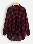 Romwe Twist Dip Hem Plaid Shirt