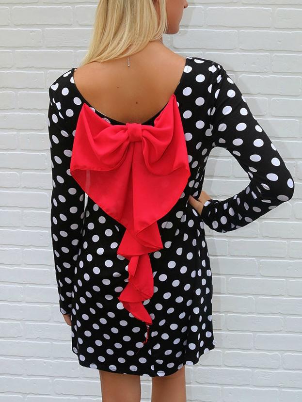 Romwe Polka Dot Contrast Bow Dress