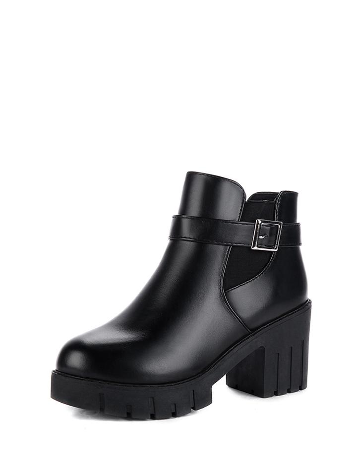 Romwe Block Heele Buckle Chelsea Boots
