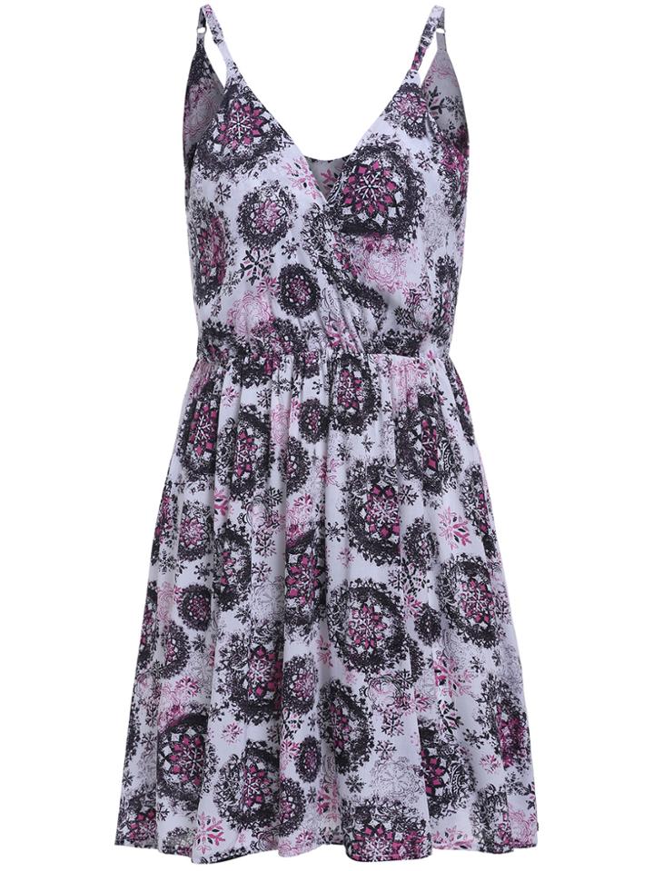 Romwe Deep V Neck Flower Print Dress