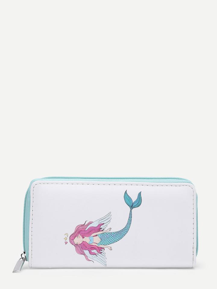 Romwe Single Mermaid Print Pu Wallet