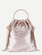 Romwe Sequin Overlay Chain Bag With Handle
