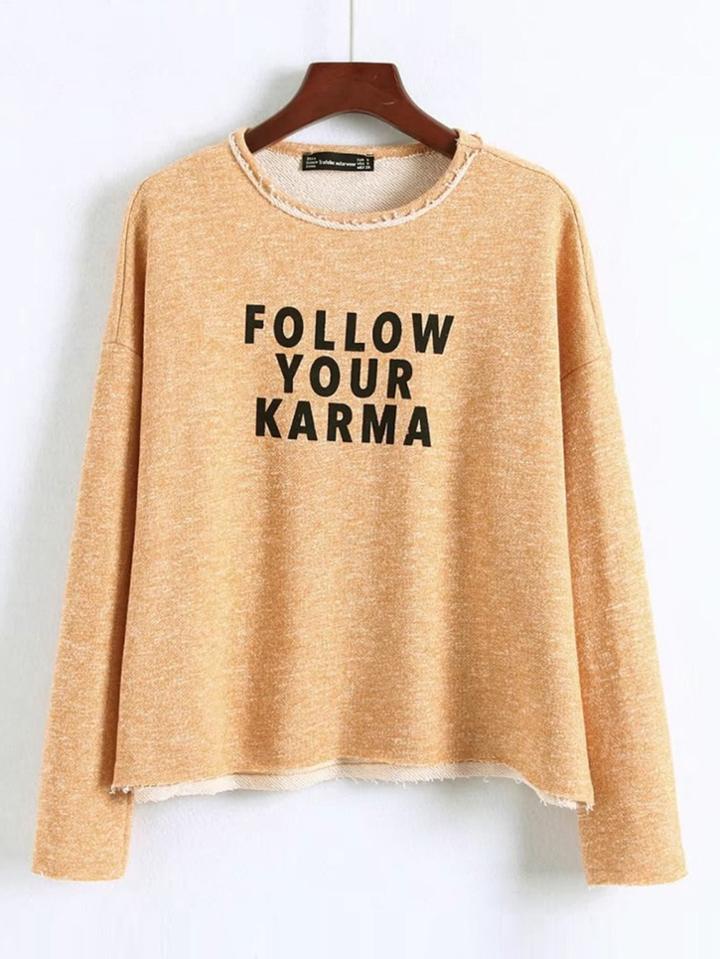 Romwe Slogan Print Raw Hem Sweatshirt