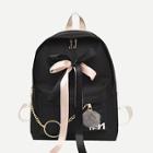 Romwe Lace-up Chain Decor Canvas Backpack