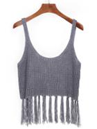 Romwe Fringed Crop Knit Cami Top