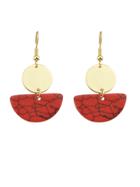 Romwe Red Color Geometric Texture Temstone Pendant Earrings