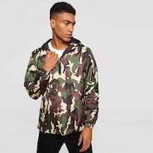 Romwe Men Camo Print Drawstring Hooded Jacket