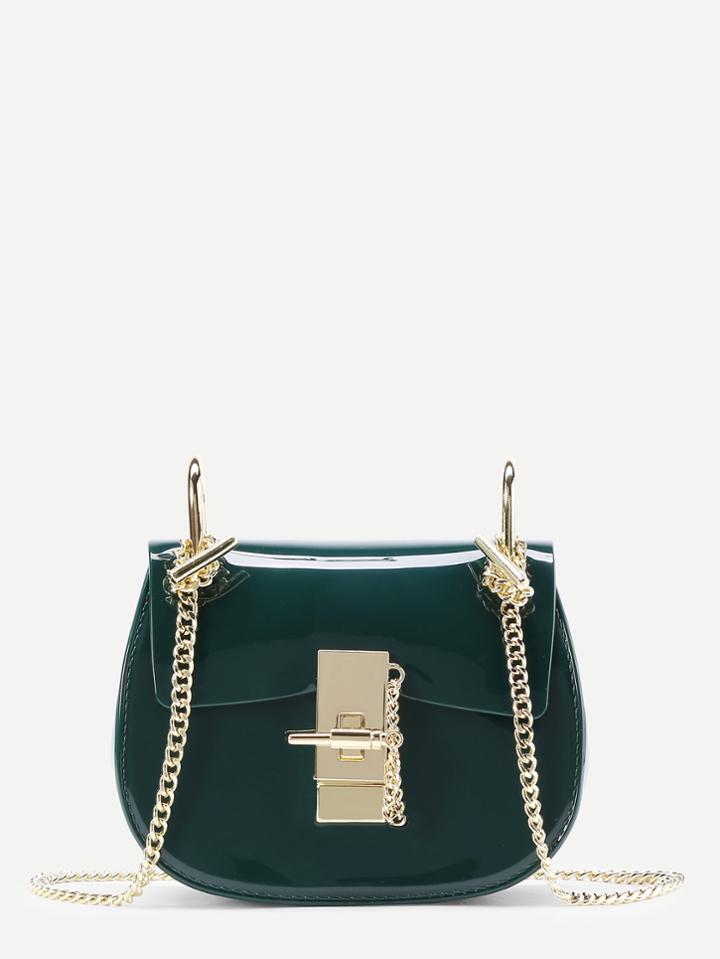 Romwe Plain Pvc Chain Saddle Bag