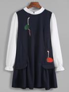 Romwe Contrast Embroidered Zip Back 2 In 1 Dress