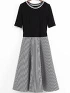 Romwe Short Sleeve Vertical Striped A-line Dress