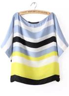 Romwe Bat Sleeve Striped Loose Top