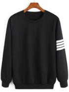 Romwe Round Neck Varsity-striped Sweatshirt