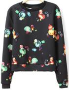 Romwe Gemstone Print Crop Black Sweatshirt