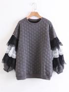 Romwe Layered Lace Insert Sleeve Dot Textured Sweatshirt