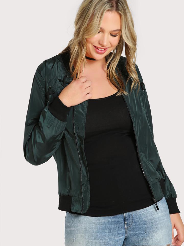 Romwe Lace Up Bomber Jacket