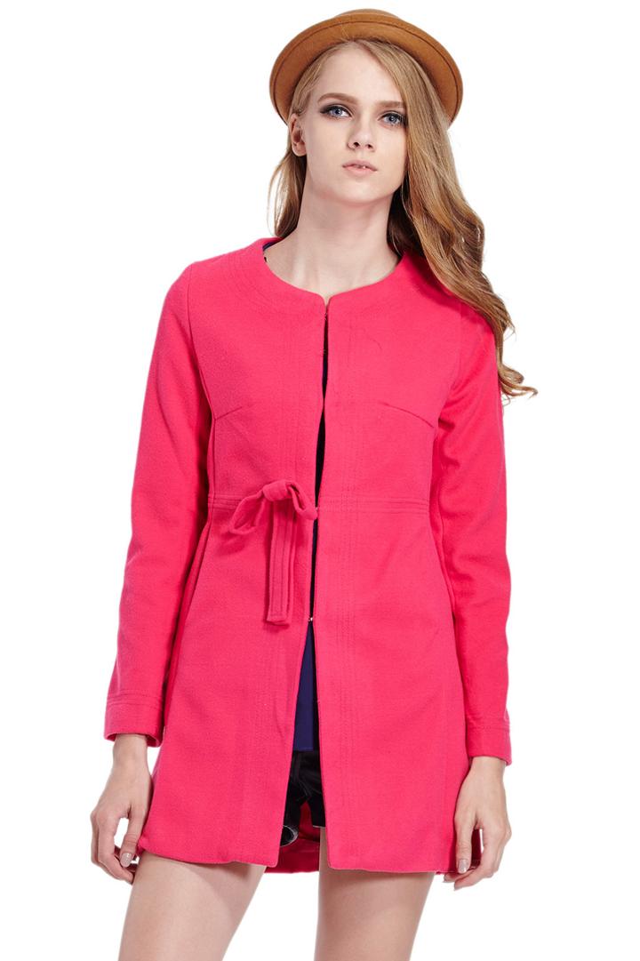 Romwe Bowknot Rose Woolen Coat