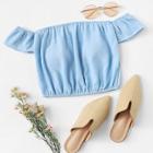 Romwe Off The Shoulder Elastic Trim Crop Top
