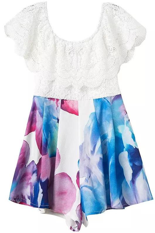 Romwe Lace Insert Florals Jumpsuit