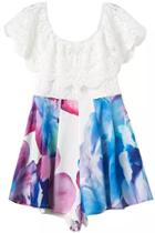 Romwe Lace Insert Florals Jumpsuit