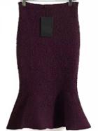 Romwe Jacquard Mermaid Burgundy Knit Skirt