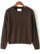 Romwe Cable Knit Brown Sweater