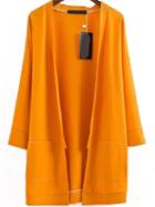 Romwe Shawl Collar Pockets Yellow Cardigan