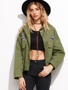 Romwe Army Green Triangle Patches Pockets Jacket