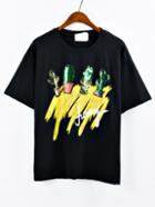 Romwe Sequin Cactus Drop Shoulder T-shirt - Black