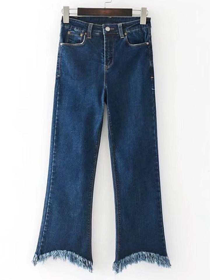 Romwe Raw Hem Ankle Flare Jeans