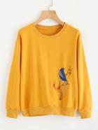 Romwe Bird Embroidered Sweatshirt