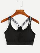 Romwe Black Letter Embroidered Strap Crop Sport Tank Top
