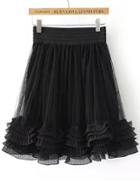 Romwe Black Cascading Ruffle Mesh Skirt