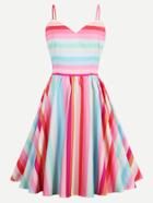 Romwe Rainbow Stripe Adjustable Straps Fit & Flare Dress