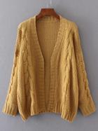 Romwe Ginger Cable Knit Open Front Cardigan