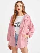 Romwe Raglan Sleeve V Notch Side Hoodie Coat