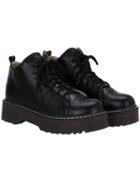 Romwe Black Round Toe Spiraea Thick-soled Lace Up Flats