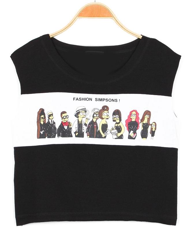 Romwe Simpson's Family Print Black T-shirt
