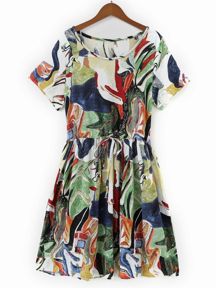 Romwe Random Abstract Print Swing Dress