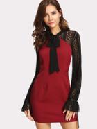 Romwe Lace Raglan Sleeve Cut Out Back Dress