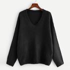Romwe Plus V-neck Drop Shoulder Sweater