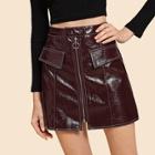 Romwe Zip-up Pu Skirt