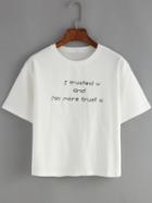 Romwe Letters Print Loose White T-shirt