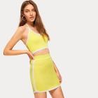 Romwe Contrast Piping Trim Halter Top & Skirt